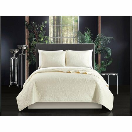 FIXTURESFIRST Leya 2 Piece Floral Scroll Pattern Design Bedding Quilt Set - Pillow Sham, Beige - Twin Size FI2826239